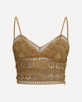 Melie Top in cotton voile and embroidered lace - BROWN | Base Blu