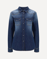 Lightweight denim Western long sleeve Shirt - BLUE | Base Blu