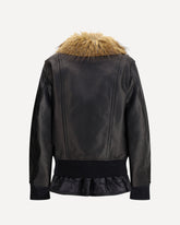 Leather Jacket with a Plush collar - BLACK | Base Blu