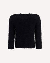 Double-breasted tweed cropped Jacket with logo buttons - BLACK | Base Blu