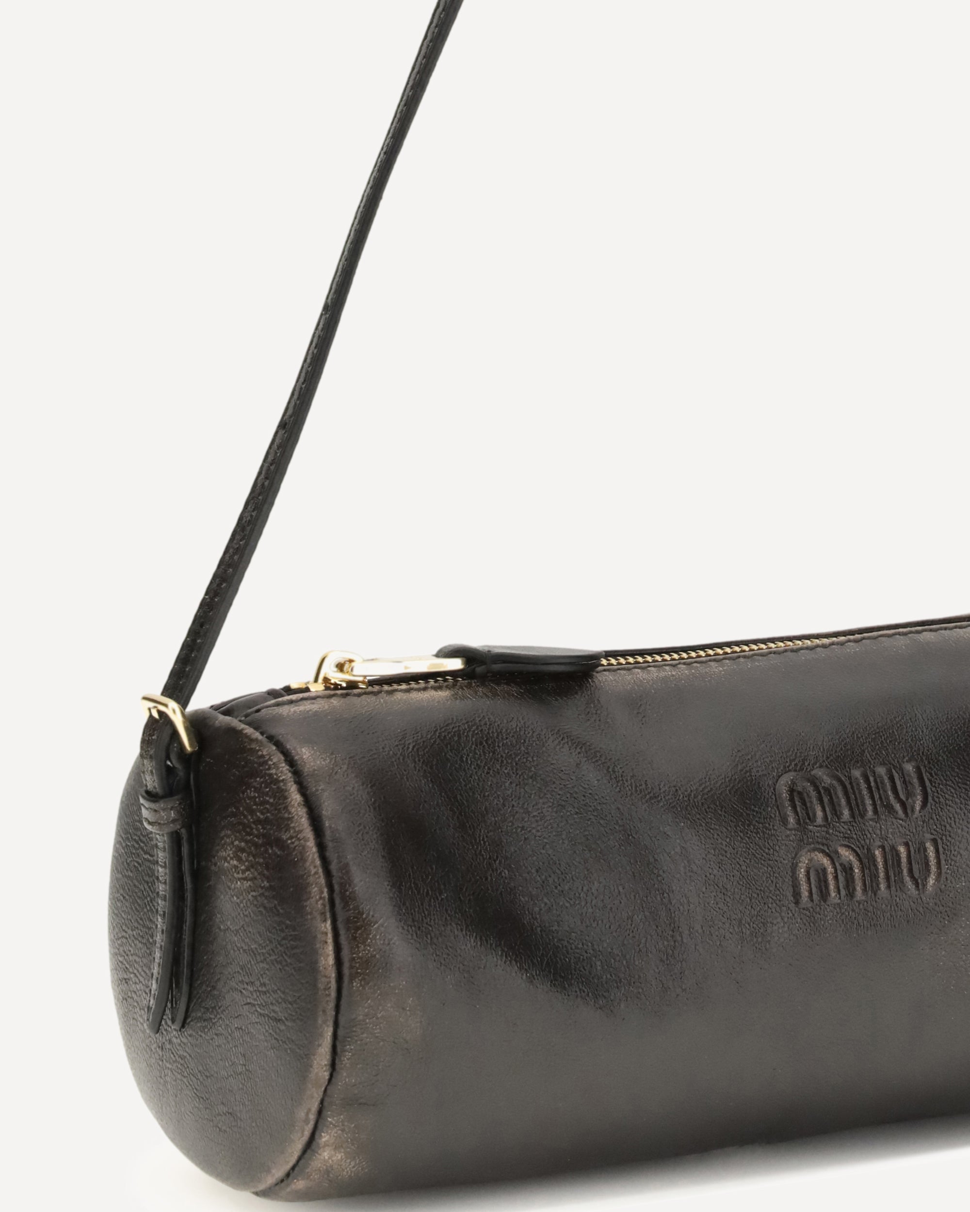 MIU MIU Pouch crafted in aged-effect nappa leather BROWN | Base Blu