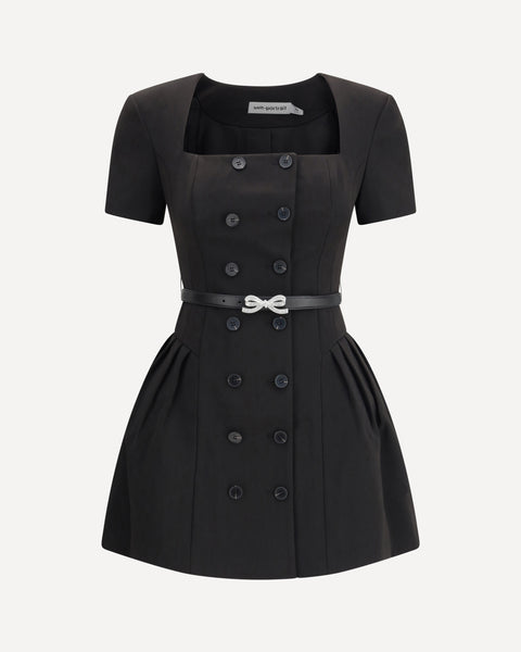 SELF-PORTRAIT Crepe short sleeve Dress BLACK Base Blu